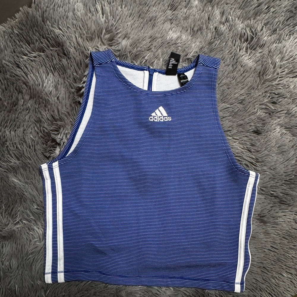 Adidas Navy and White Athletic Tank
